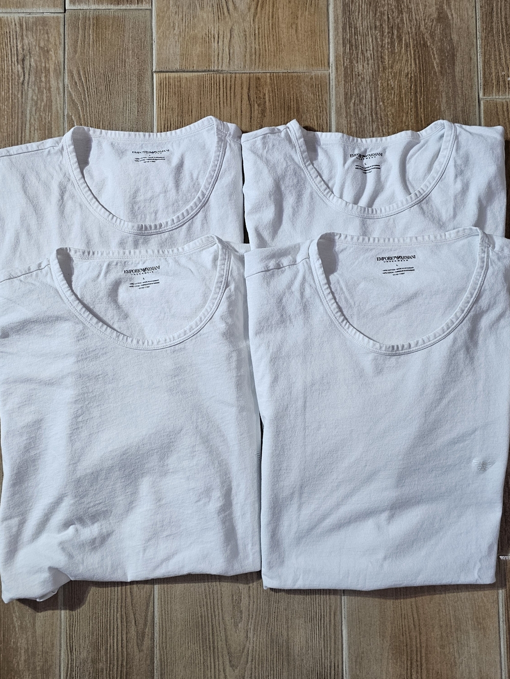 Emporio Armani White Cotton Crew Neck Tee Undershirt, Large (Lot of 4)